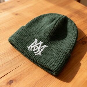 AMIRI Dark Green Knit Beanie with White Logo